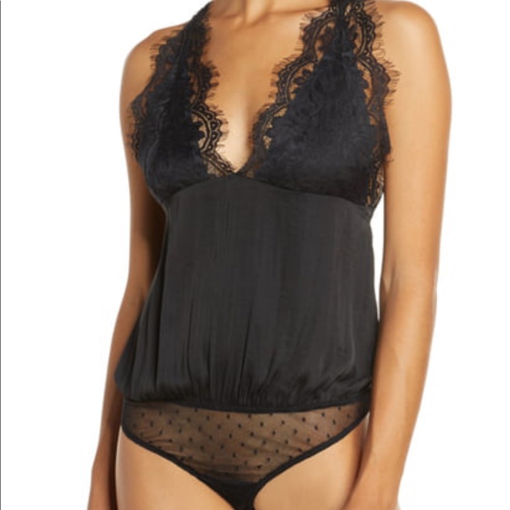 NWT Free People Melrose Bodysuit Black Lace XS
